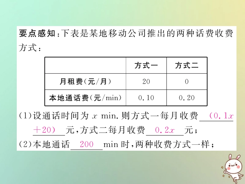 秋七年级数学上册 第三章 一元一次方程 3.4 实际问题与一元一次方程 第4课时 电话计费问题习题课件 (新版)新人教版 课件_第3页