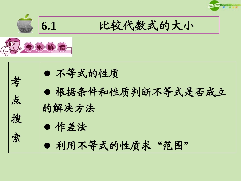 高三数学第一轮总复习 6.1 比较代数式的大小课件(1) 课件_第2页
