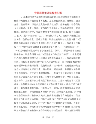 劳保局民主评议检查汇报