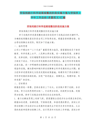 劳保局践行科学发展观整改阶段实施方案与劳保所上半年工作总结汇编