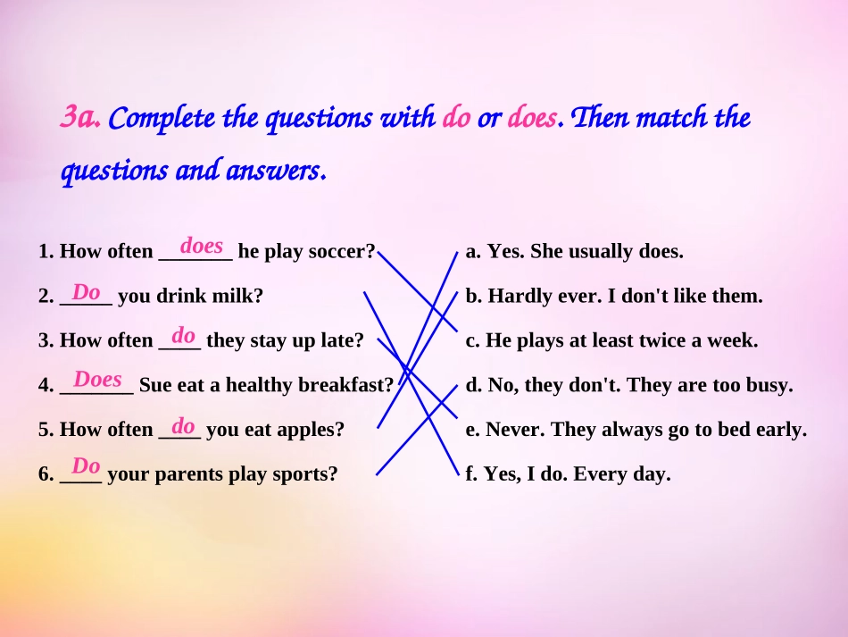 秋八年级英语上册 Unit 2 How often do you exercise Section A(Grammar focus 3c)课件 (新版)人教新目标版 课件_第3页