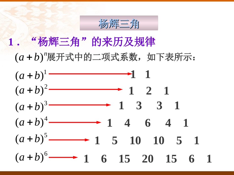 杨辉三角和二项式系数性质 高二数学课件二项式定理[整理四套](含flash)人教版 高二数学课件二项式定理[整理四套](含flash)人教版_第2页