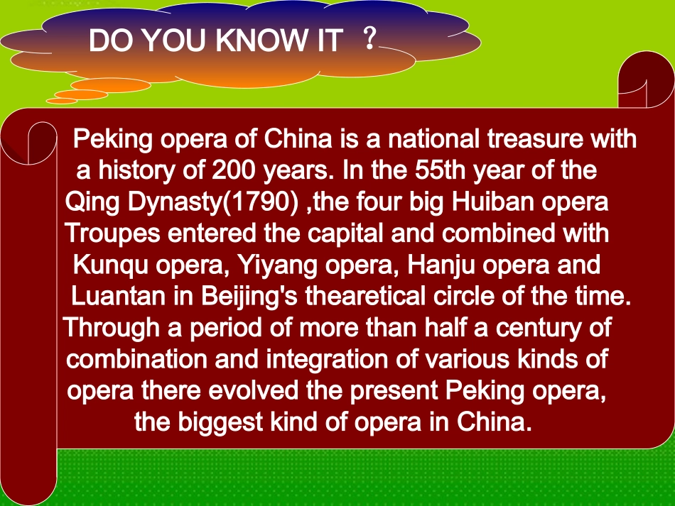 高中英语 Unit5 lesson18 Beijing Opera课件3 北师大版必修2 课件_第3页