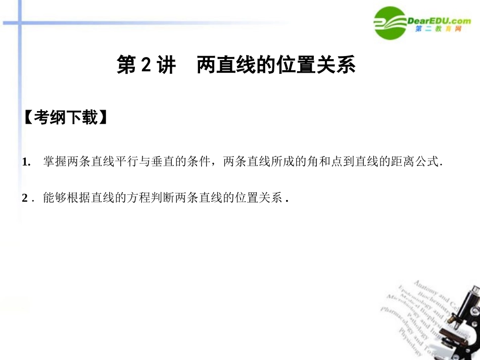 高三数学一轮复习 7.2 两直线的位置关系课件 文 大纲人教版 课件_第2页