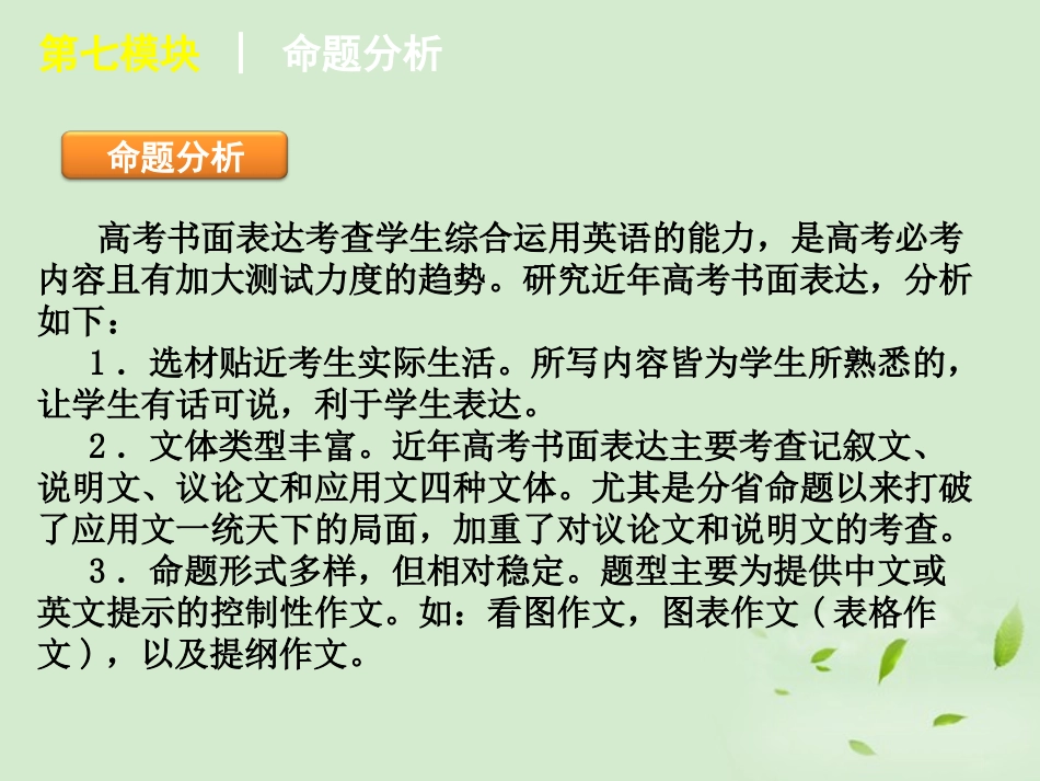 高考二轮三轮总复习 第7模块-书面表达专题课件(湖南专用) 课件_第3页