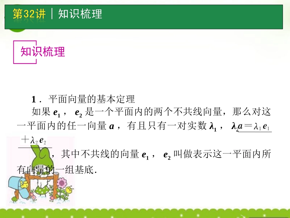 高考数学一轮单元复习 第32讲 平面向量基本定理及向量坐标运算课件_第2页