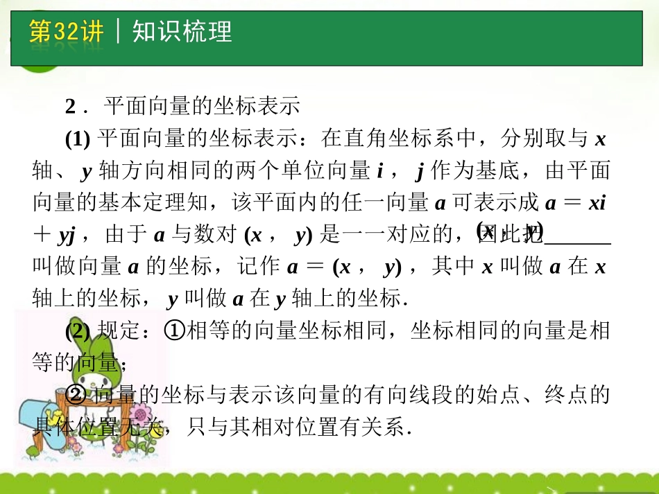高考数学一轮单元复习 第32讲 平面向量基本定理及向量坐标运算课件_第3页