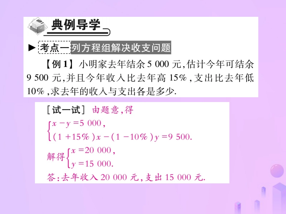 秋八年级数学上册 第五章 二元一次方程组 4 应用一元二次方程组—增收节支作业课件 (新版)北师大版 课件_第3页