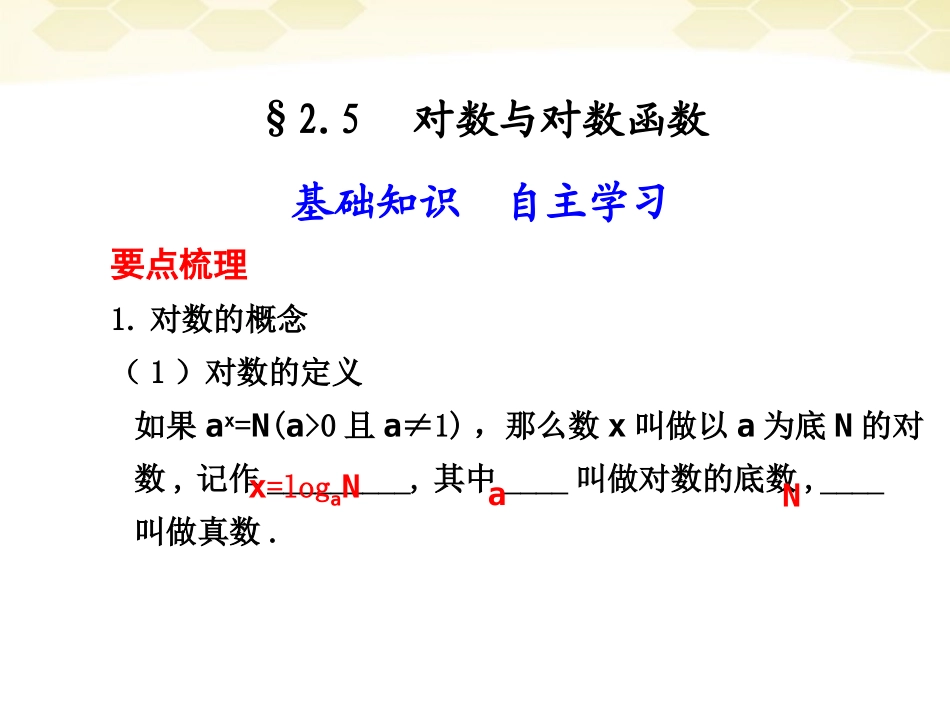 高考数学一轮复习 2.5 对数与对数函数精品课件 新人教A版 课件_第1页