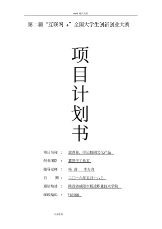 全国大学生创新创业大赛计划书