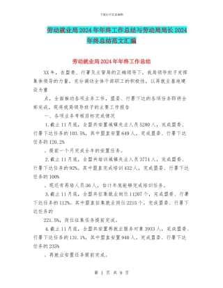 劳动就业局2024年年终工作总结与劳动局局长2024年终总结范文汇编