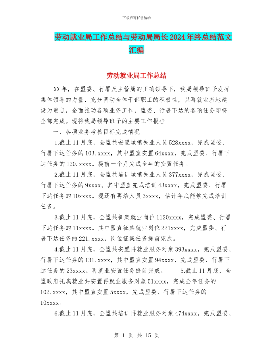 劳动就业局工作总结与劳动局局长2024年终总结范文汇编_第1页