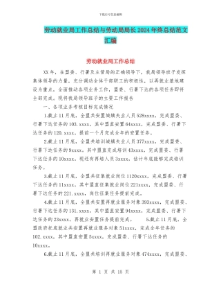 劳动就业局工作总结与劳动局局长2024年终总结范文汇编