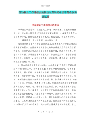 劳动就业工作通报会的讲话与劳动局中层干部会议讲话汇编
