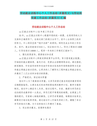 劳动就业训练中心个人工作总结与劳动局党建工作总结(多篇范文)汇编