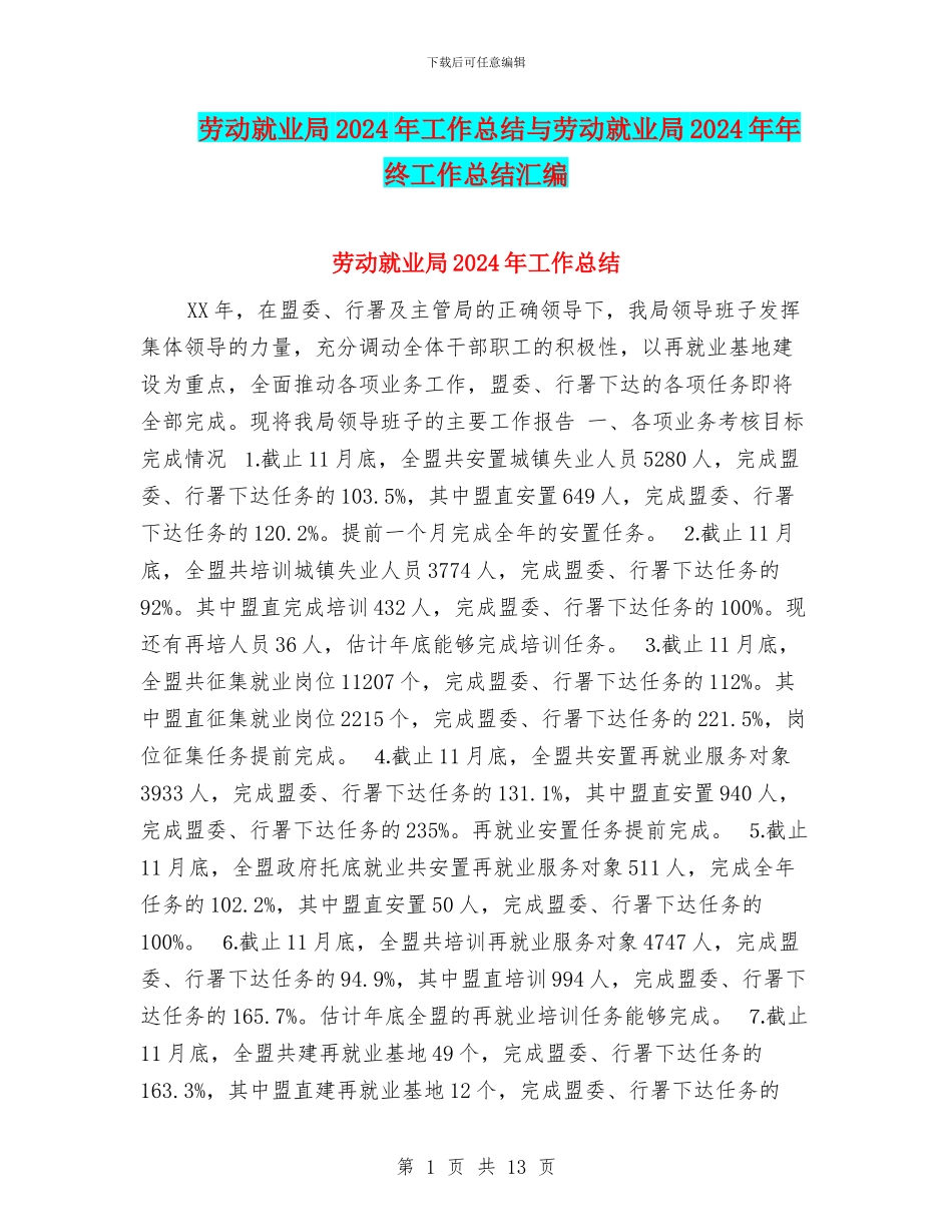 劳动就业局2024年工作总结与劳动就业局2024年年终工作总结汇编_第1页