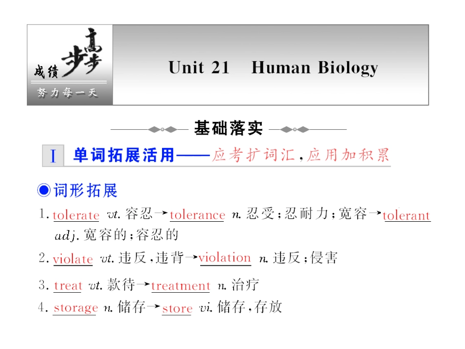 步步高高三一轮英语复习精品课件：Module 7 Unit 21 Human Biology 课件_第1页