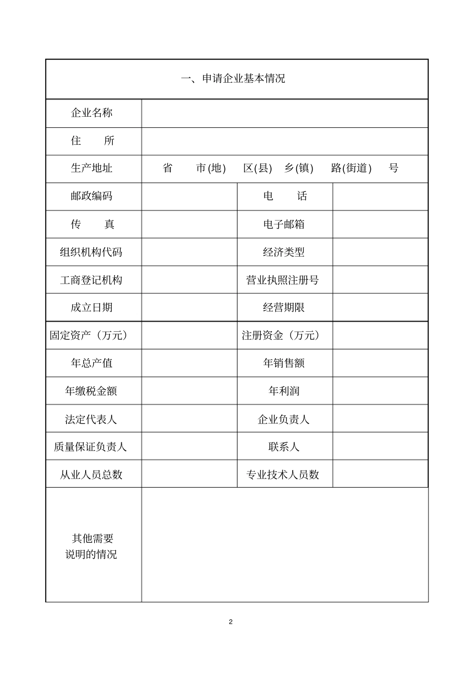 全国工业产品生产许可证申请书范本_第2页