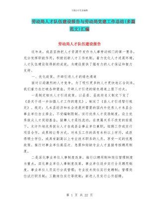 劳动局人才队伍建设报告与劳动局党建工作总结汇编