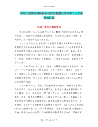 劳动工资统计调研报告与劳动监察大队半年个人工作总结汇编