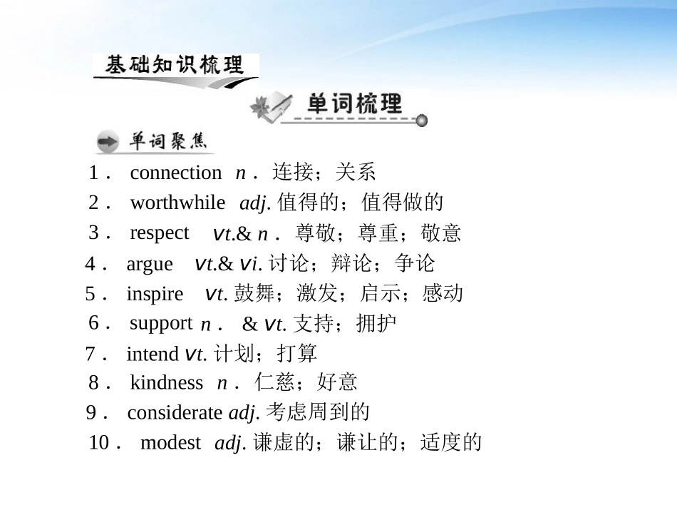 高考英语第一轮 基础知识梳理复习Unit1 Women of achievement课件 新人教版必修4 课件_第2页