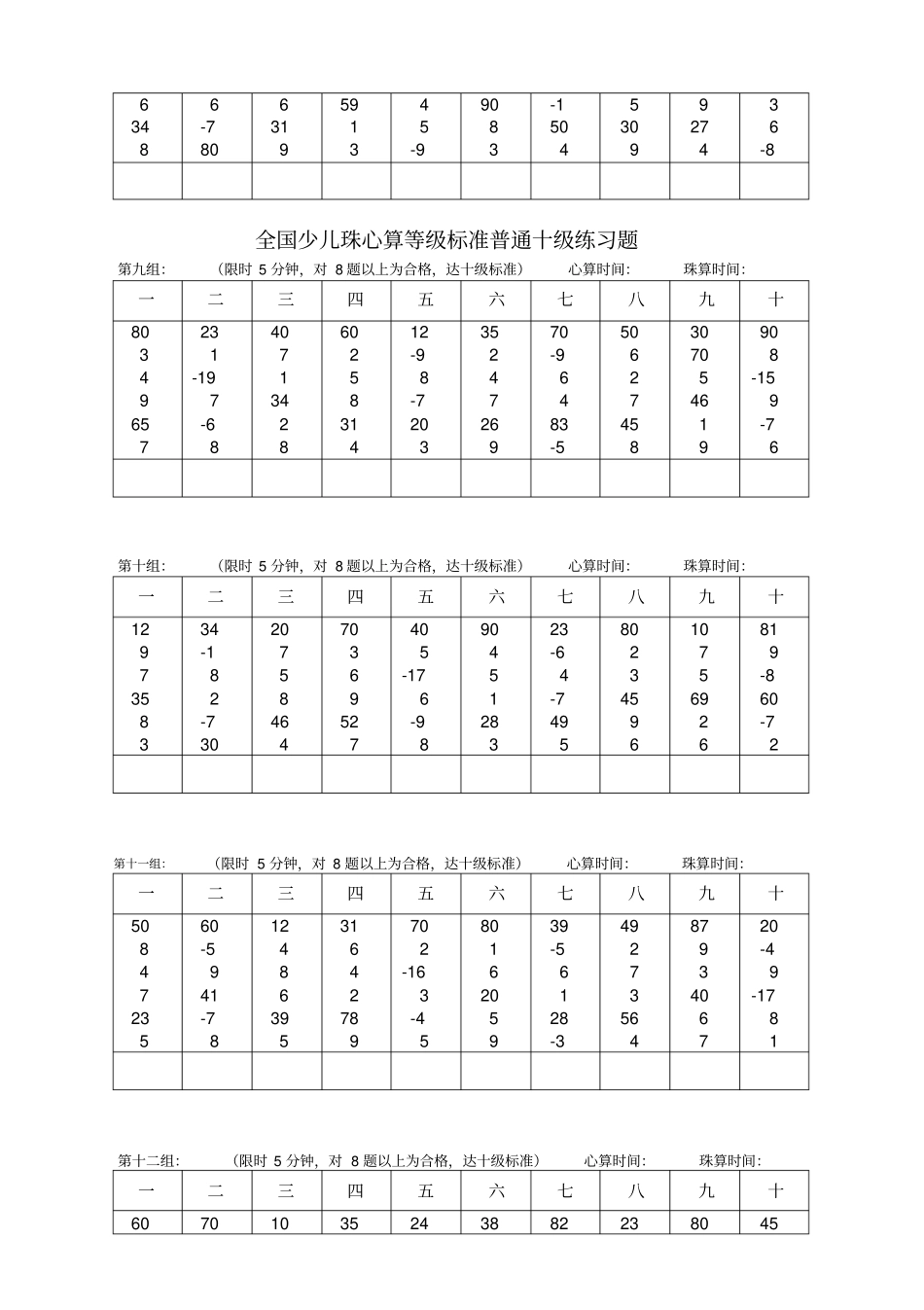 全国少儿珠心算等级标准普通十级练习题_第3页