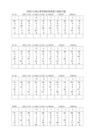 全国少儿珠心算等级标准普通十级练习题