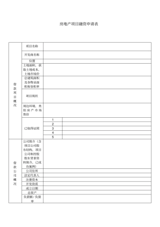 全国房地产融资申请表
