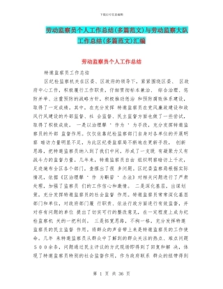 劳动监察员个人工作总结与劳动监察大队工作总结(多篇范文)汇编