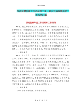 劳动监察年度工作总结和工作计划与劳动监察年终工作总结汇编