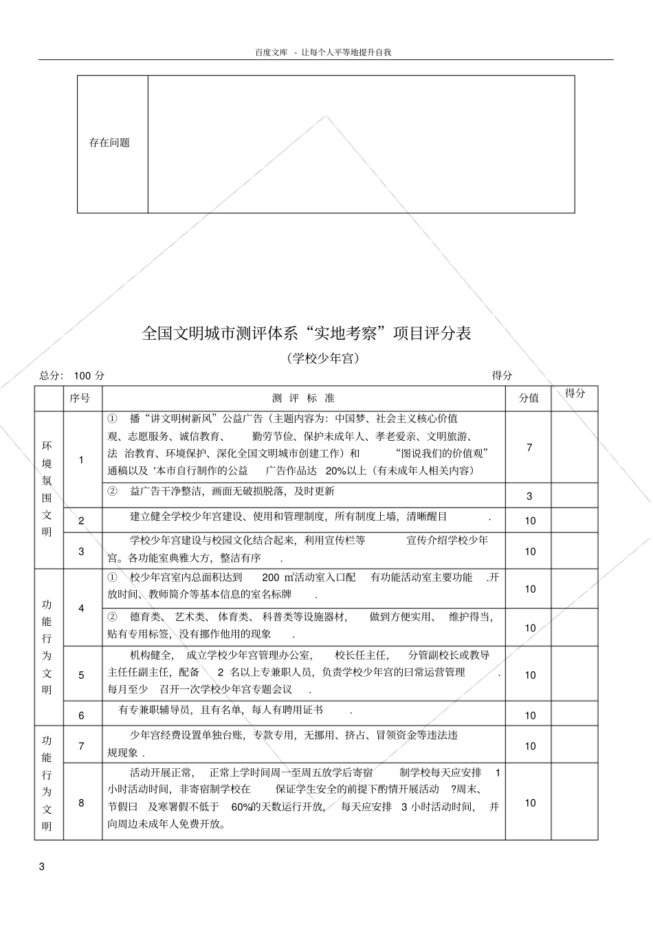 全国文明城评体系实地考察项目评分表_第3页
