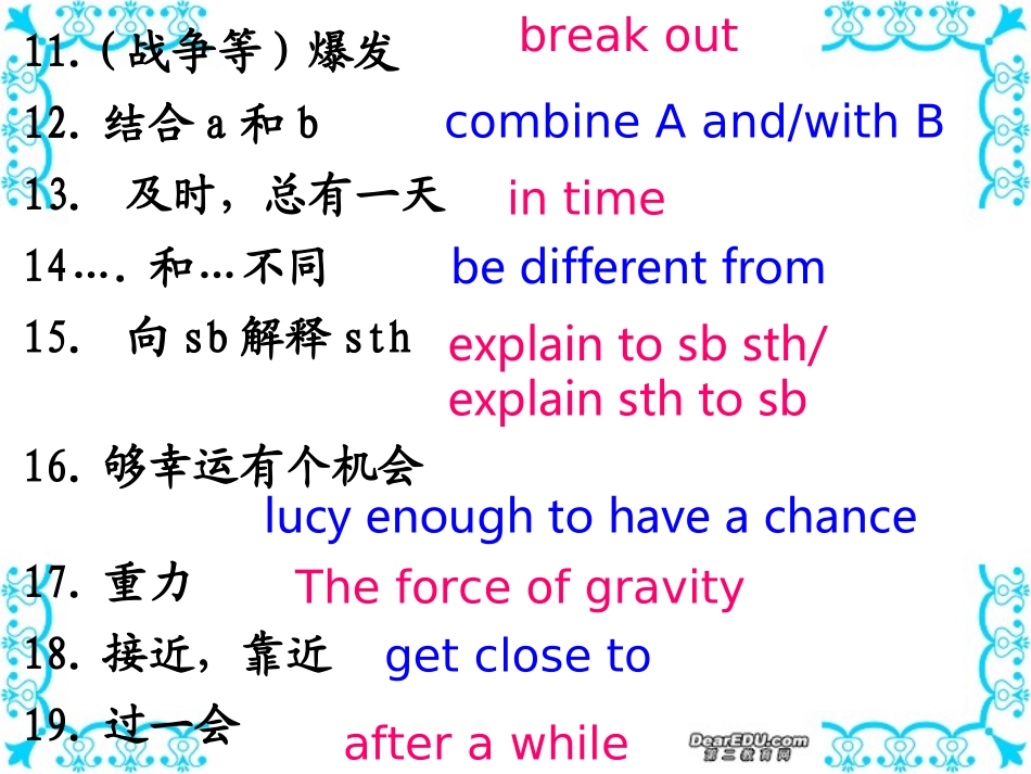高一英语下学期词组复习资料B3 Unit4-Unit5课件 新课标 人教版 课件_第3页