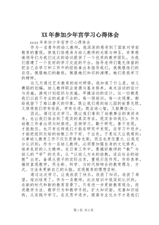 XX年参加少年宫学习心得体会