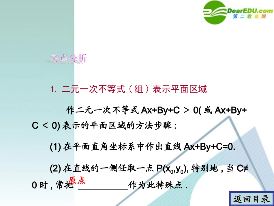 高考数学一轮复习 第5章(不等式)二元一次不等式(组)及简单的线性规划问题精品课件_第2页