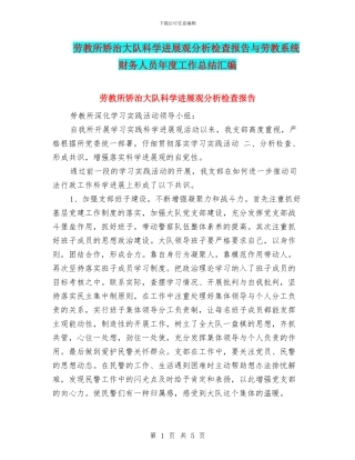 劳教所矫治大队科学发展观分析检查报告与劳教系统财务人员年度工作总结汇编