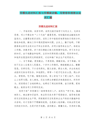 劳模先进材料汇报与劳模演讲稿：用青春和理想去追求汇编