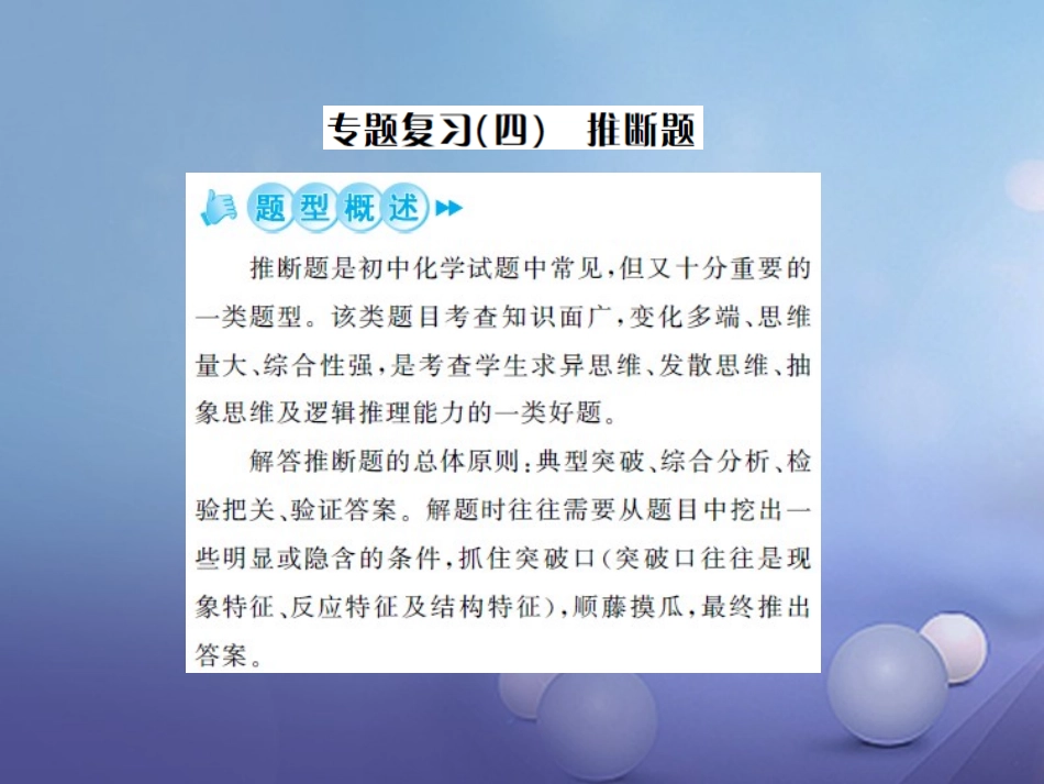 版中考化学总复习 第二篇 专题突破 提升能力 专题复习(四)推断题课件_第1页