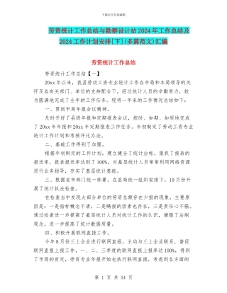 劳资统计工作总结与勘察设计站2024年工作总结及2024工作计划安排[下]汇编
