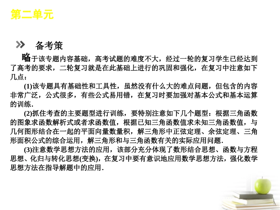高考数学二轮三轮总复习专题学案 第2单元-三角函数与平面向量专题课件 (江苏文理通用) 课件-2_第1页