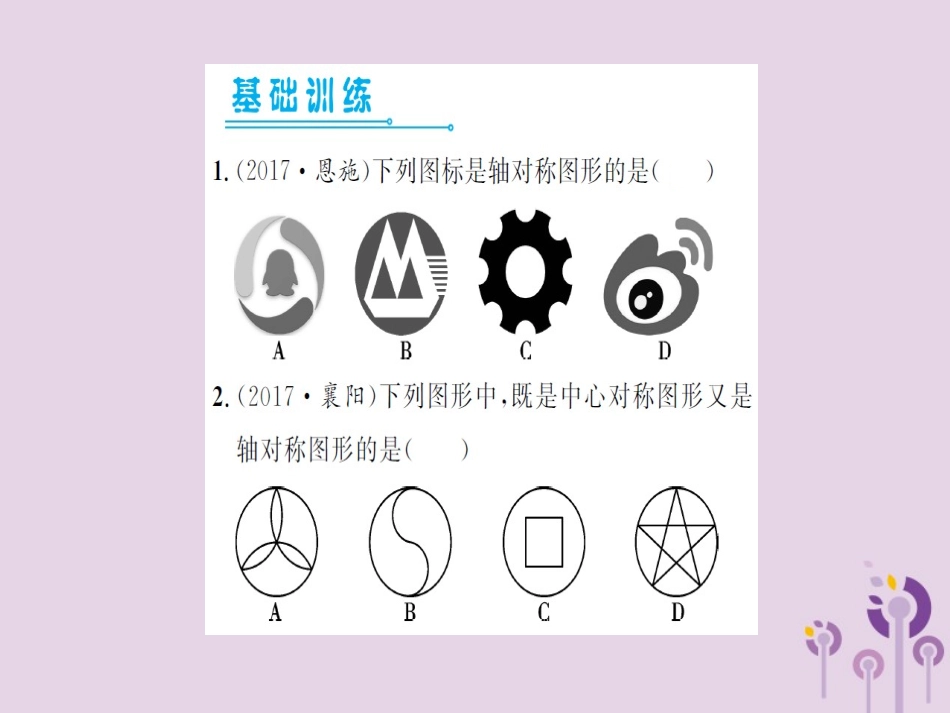 湖北省中考数学一轮复习 第七章 图形与变换 第二节 图形的平移、对称与旋转(习题提升)课件_第2页