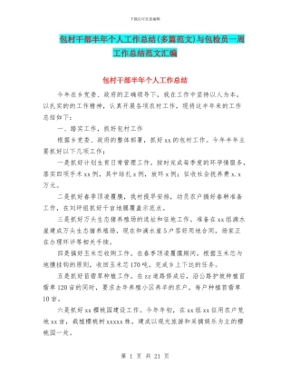包村干部半年个人工作总结与包检员一周工作总结范文汇编