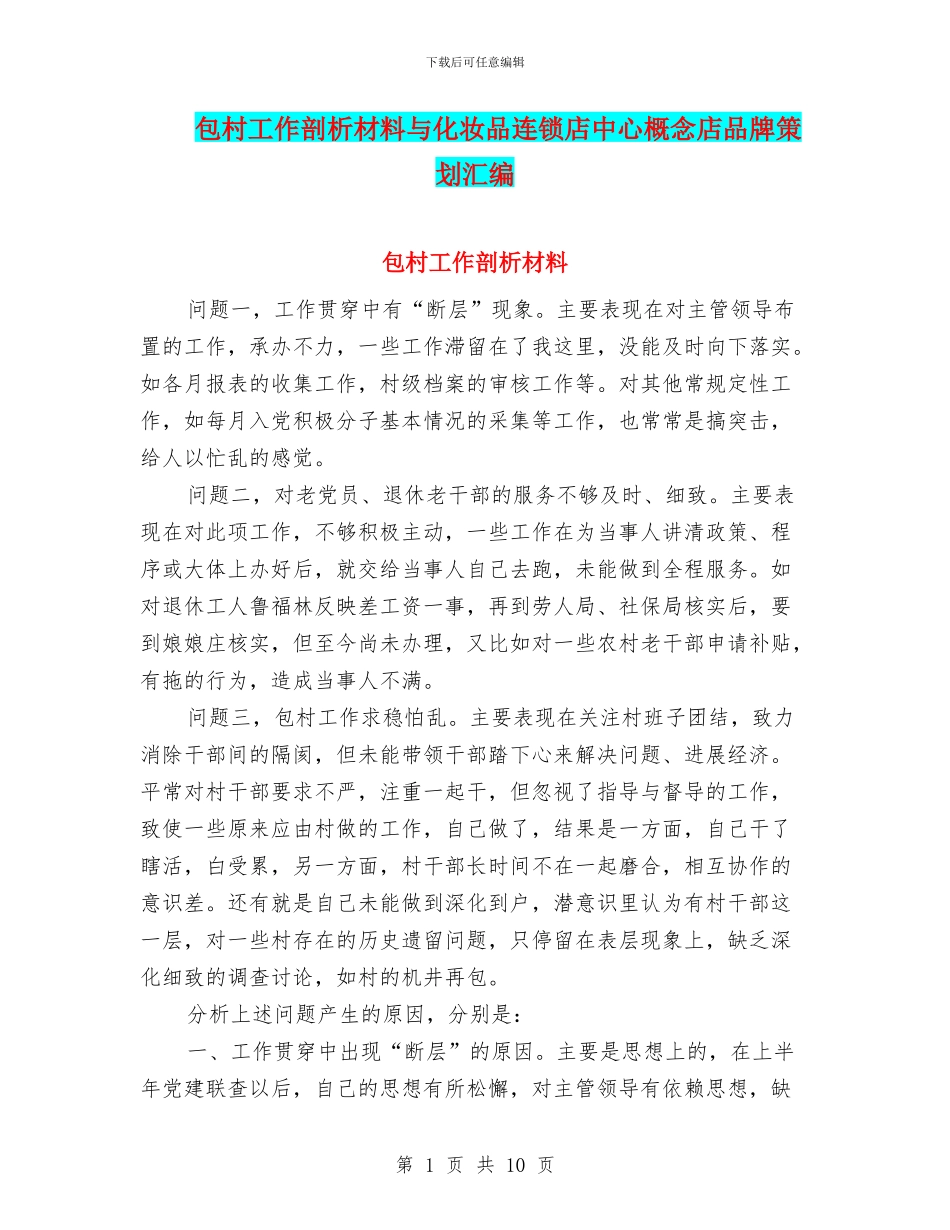 包村工作剖析材料与化妆品连锁店中心概念店品牌策划汇编_第1页