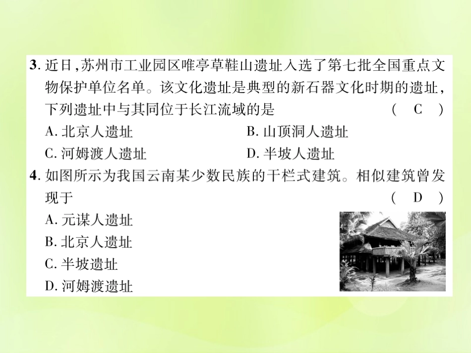 秋七年级历史上册 第1单元 史前时期 中国境内早期人类与文明的起源达标测试卷作业课件 新人教版 课件_第3页