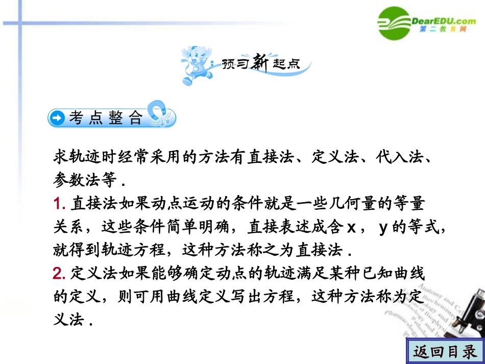 高考数学 第八章轨迹与轨迹方程学案设计复习课件 新人教版 课件_第3页