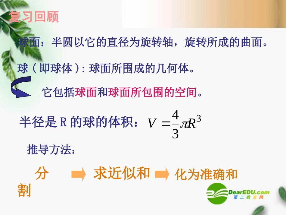 高三数学 7  球的表面积课件 新人教A版必修1 课件_第1页