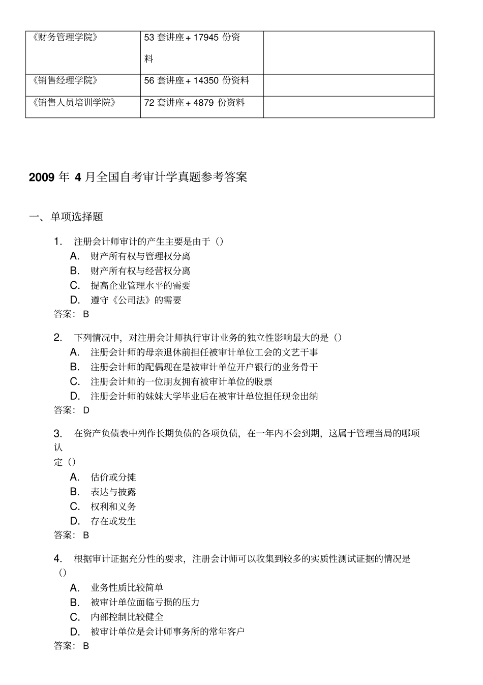 全国自考审计学考试真题与答案_第2页