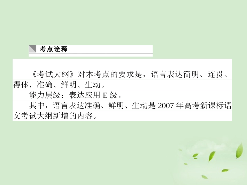 高考语文第一轮总复习 第一模块 考点11 简明、连贯、得体，准确、鲜明、生动课件_第2页