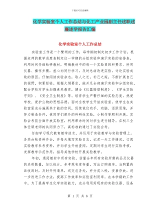 化学实验室个人工作总结与化工产业园副主任述职述廉述学报告汇编