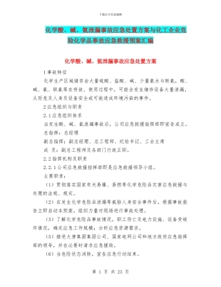 化学酸、碱、氨泄漏事故应急处置方案与化工企业危险化学品事故应急救援预案汇编