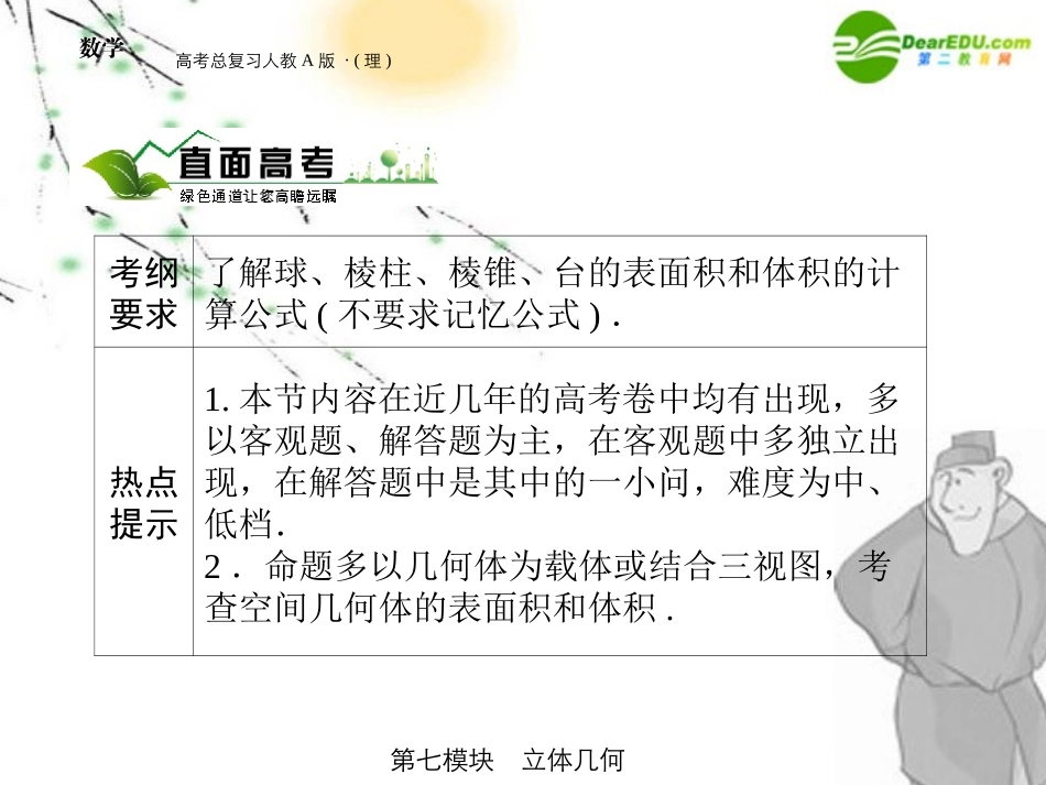 高三数学 第七模块 第2节空间几何体的表面积与体积课件 新人教A版 课件_第2页